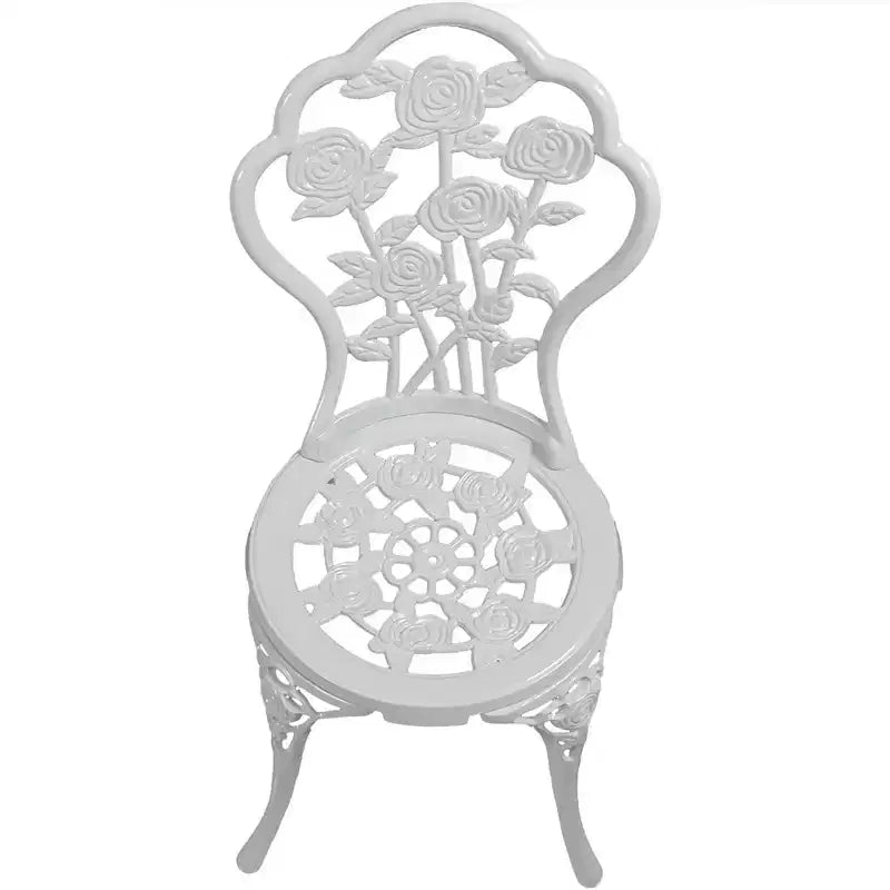 Ensemble de bistrot Sunnydaze 3 pièces en fonte d'aluminium et pieds en fonte, motif floral, blanc