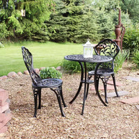 Sunnydaze Ensemble bistro de patio d'extérieur en fonte d'aluminium au design floral, noir, 3 pièces