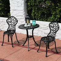 Sunnydaze Ensemble bistro de patio d'extérieur en fonte d'aluminium au design floral, noir, 3 pièces