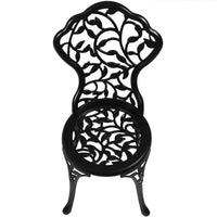 Sunnydaze Ensemble bistro de patio d'extérieur en fonte d'aluminium au design floral, noir, 3 pièces