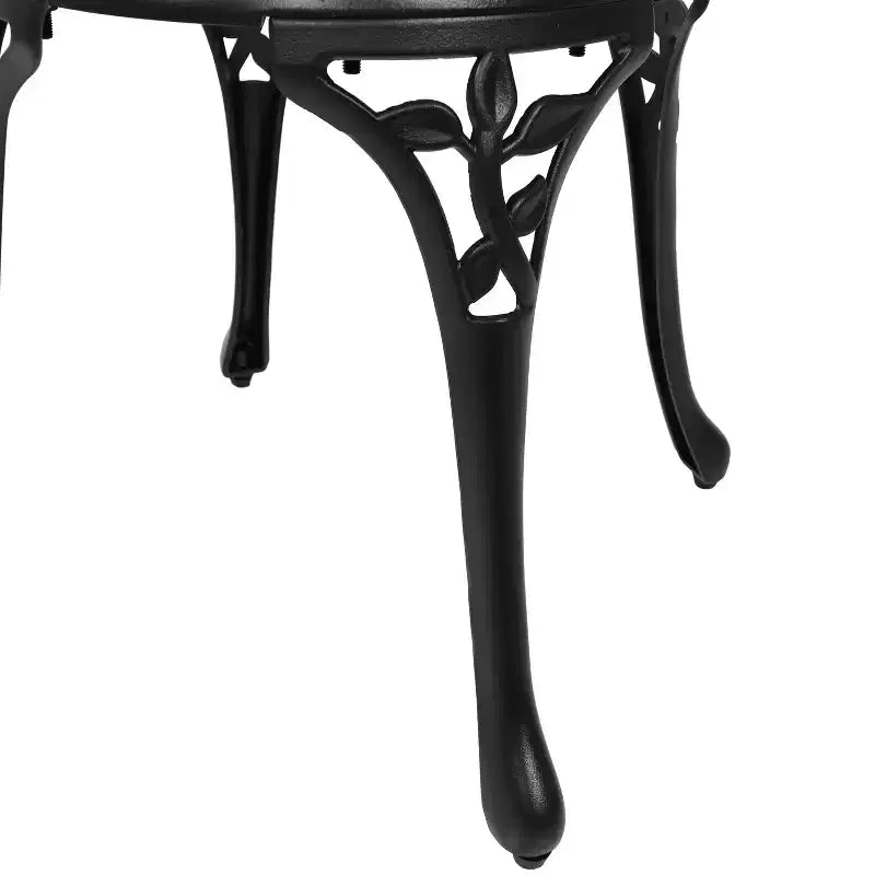 Sunnydaze Ensemble bistro de patio d'extérieur en fonte d'aluminium au design floral, noir, 3 pièces