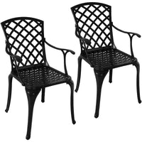 Sunnydaze Chaise de salle à manger de terrasse d'extérieur en aluminium moulé noir à tissage croisé, lot de 2