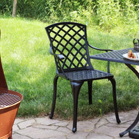 Sunnydaze Chaise de salle à manger de terrasse d'extérieur en aluminium moulé noir à tissage croisé, lot de 2
