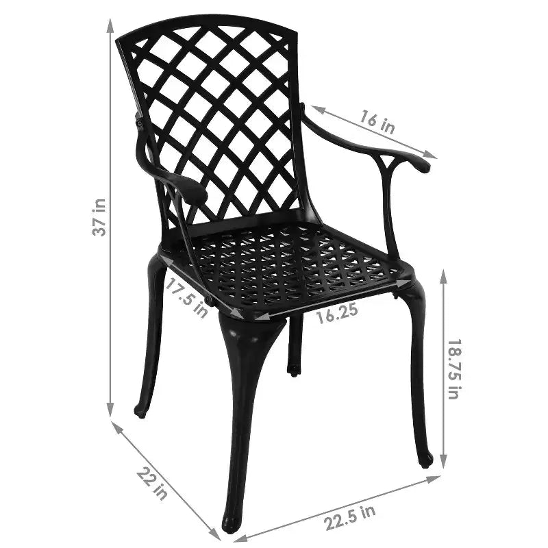 Sunnydaze Chaise de salle à manger de terrasse d'extérieur en aluminium moulé noir à tissage croisé, lot de 2