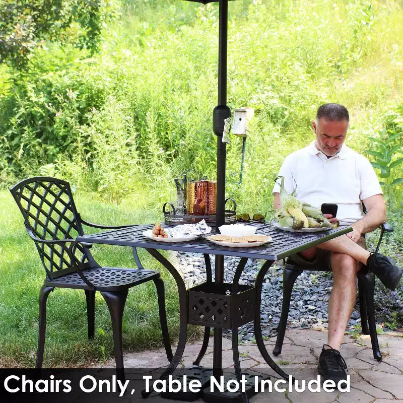Sunnydaze Chaise de salle à manger de terrasse d'extérieur en aluminium moulé noir à tissage croisé, lot de 2