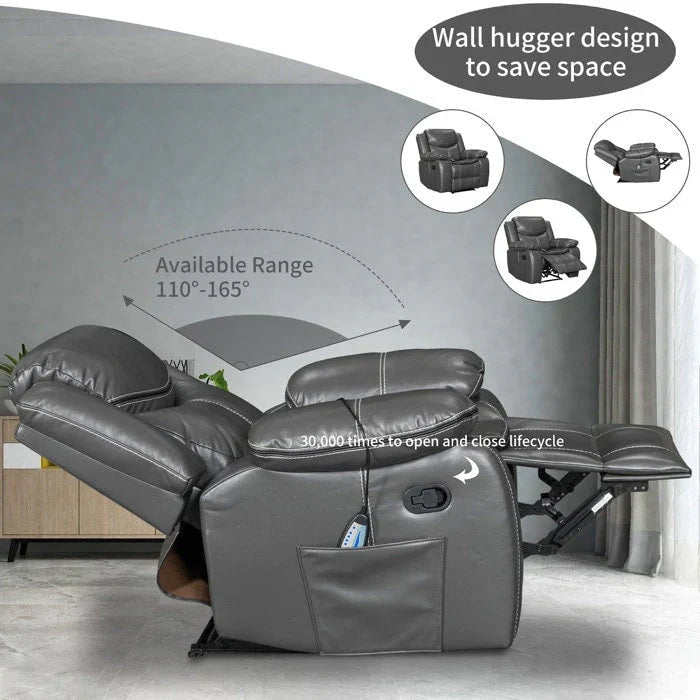 Fauteuil inclinable de massage et chaleur en cuir durable à assise large