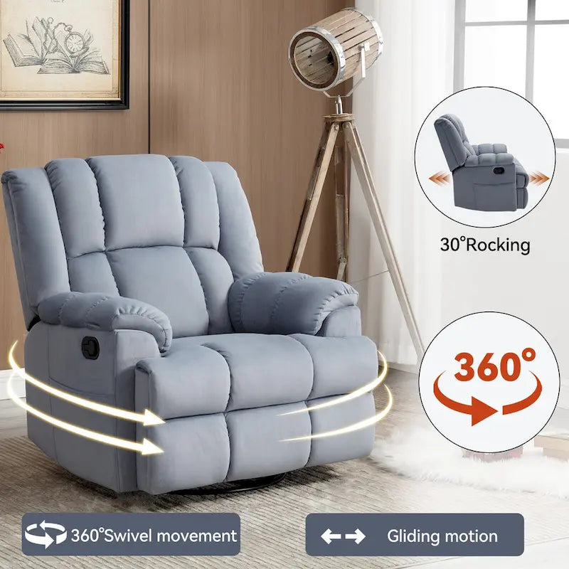 Fauteuil Inclinable Pivotant à Bascule en Tissu Lazy Boy, Grand Fauteuil Inclinable Manuel Surdimensionné avec Accoudoirs Matelassés et Dossier à Coussin