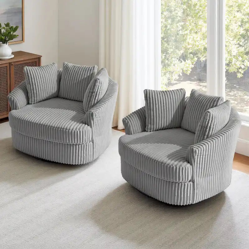 DREAMSIDEA - Lot de 2 fauteuils tonneau pivotants à accoudoirs encastrés à housse