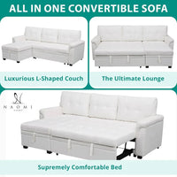 Canapé sectionnel réversible avec lit escamotable, méridienne de rangement dissimulée, pieds durables,