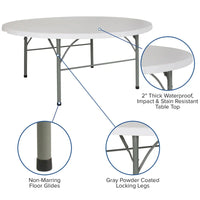 Table pliante d'événement ronde en plastique pliable en deux de 6 pieds avec poignée