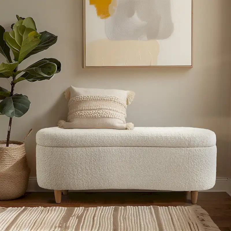 INK+IVY Bailey banc de rangement en bouclette taupe à dessus basculant