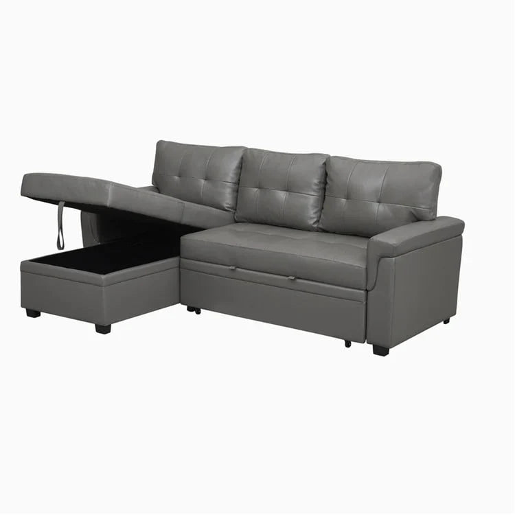 Canapé sectionnel convertible réversible avec lit escamotable, méridienne de rangement dissimulée et pieds durables