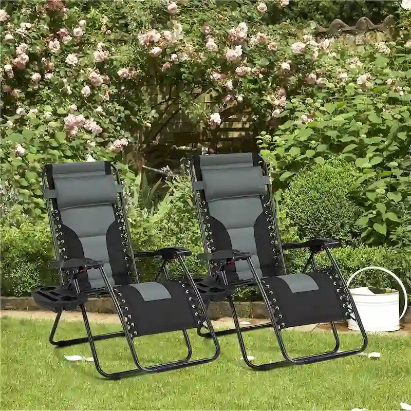 Yaheetech Lot de 2 chaises zéro gravité d'extérieur rembourrées 26in, chaise longue de patio de camping avec accoudoirs et oreiller