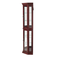 Vitrine d'angle avec éclairage, étagères réglables en verre trempé, fond miroir, meuble vitrine