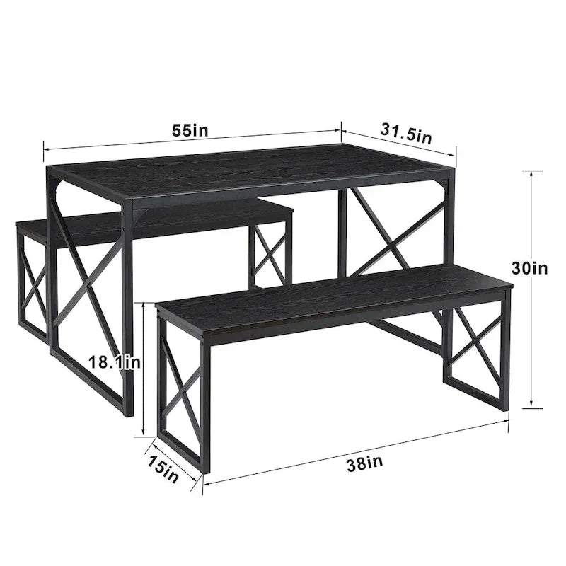 Table à manger 3 pièces VECELO avec banc, ensemble de table de salle à manger pour 4-6 personnes, table de cuisine avec 2 bancs, ensemble de table à manger