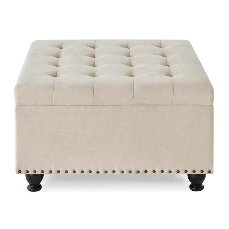 Grand pouf de rangement carré avec pieds en bois