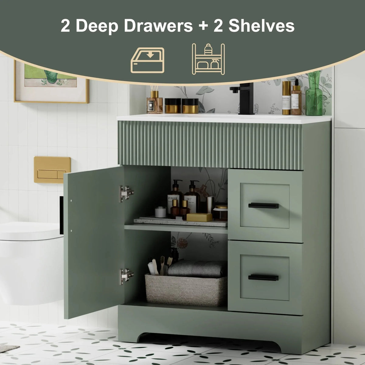 Wavy Line Ensemble meuble-lavabo de salle de bain 30/36/48 avec vasque & robinet