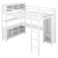 Lit mezzanine en métal blanc cassé avec bureau et armoire - Grand lit