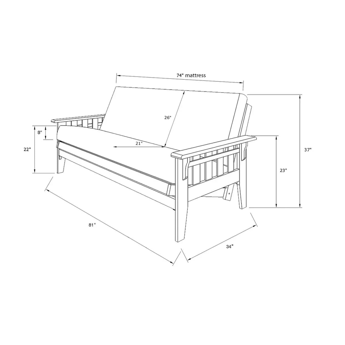 Somette Tucson Ensemble futon taille Full rustique noyer avec matelas