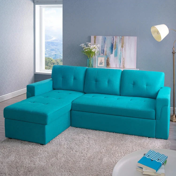 Canapé sectionnel réversible avec lit escamotable, méridienne de rangement dissimulée, pieds durables,