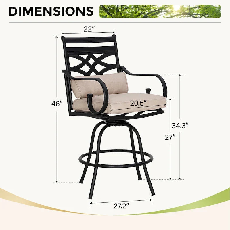 Ensemble de 4 chaises de bar de patio pivotantes en métal avec coussins pour l'extérieur