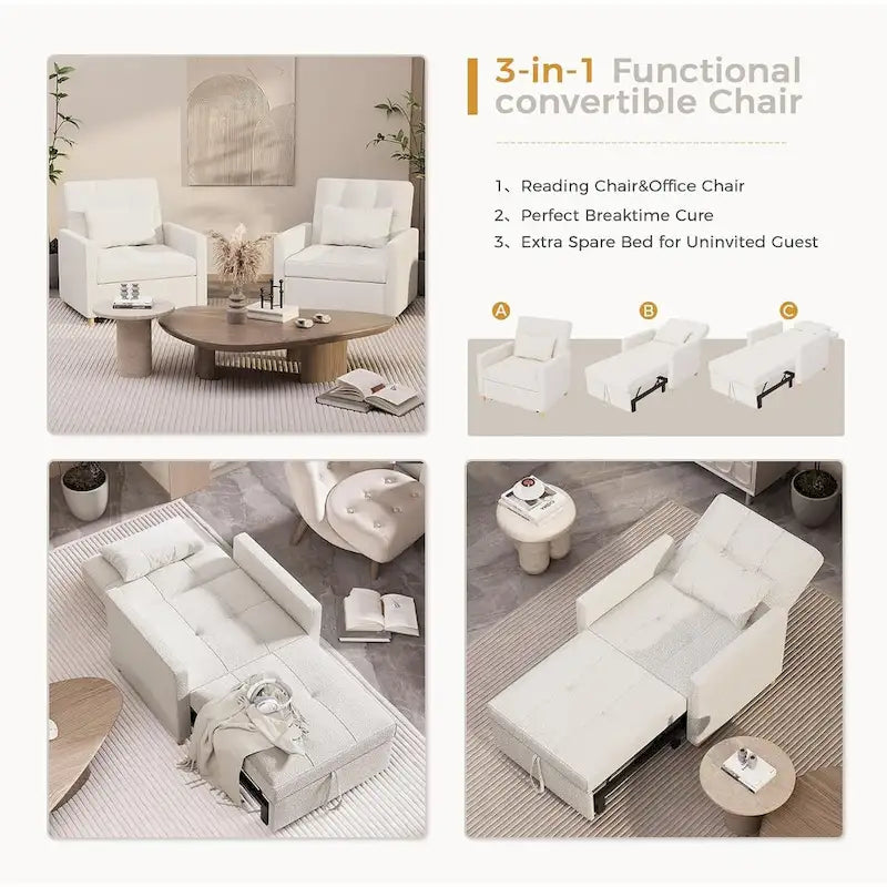 AECOJOY - Fauteuil convertible 3 en 1 avec coussin et dossier inclinable