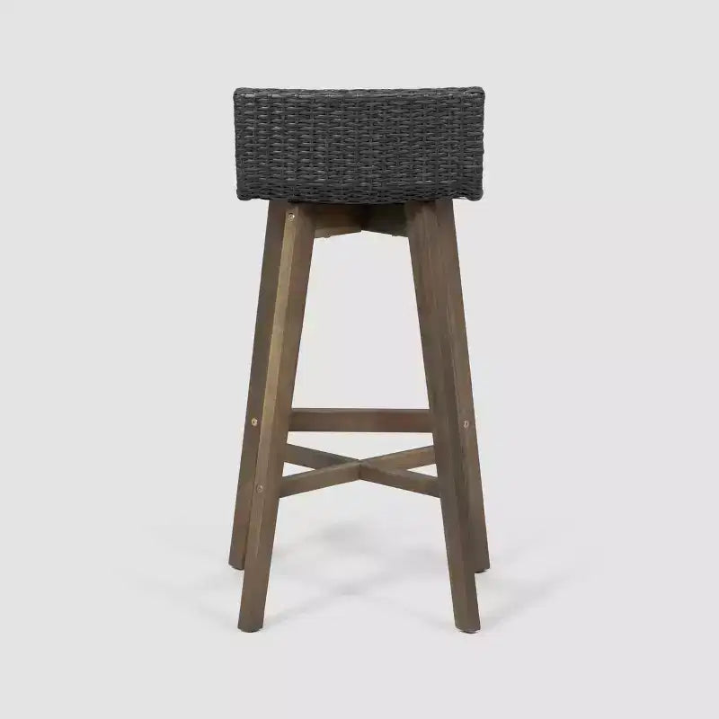 Tabourets de bar d'extérieur 4 pièces en bois d'acacia et osier La Brea - Christopher Knight Home