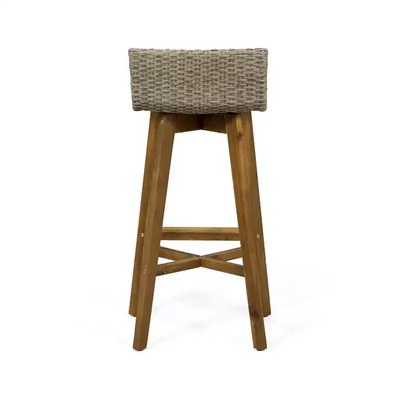 Tabourets de bar d'extérieur 4 pièces en bois d'acacia et osier La Brea - Christopher Knight Home