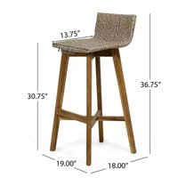 Tabourets de bar d'extérieur 4 pièces en bois d'acacia et osier La Brea - Christopher Knight Home