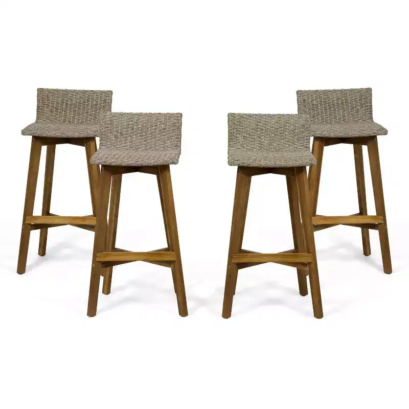 4pk La Brea Acacia Wood & Wicker Patio Barstools - Christopher Knight Home