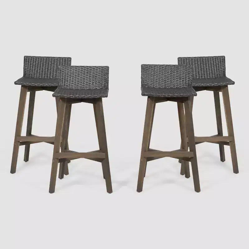 Tabourets de bar d'extérieur 4 pièces en bois d'acacia et osier La Brea - Christopher Knight Home