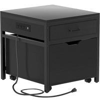 Meuble de support pour mini-réfrigérateur avec station de charge, table d'appoint avec tiroirs de rangement et meuble à roulettes