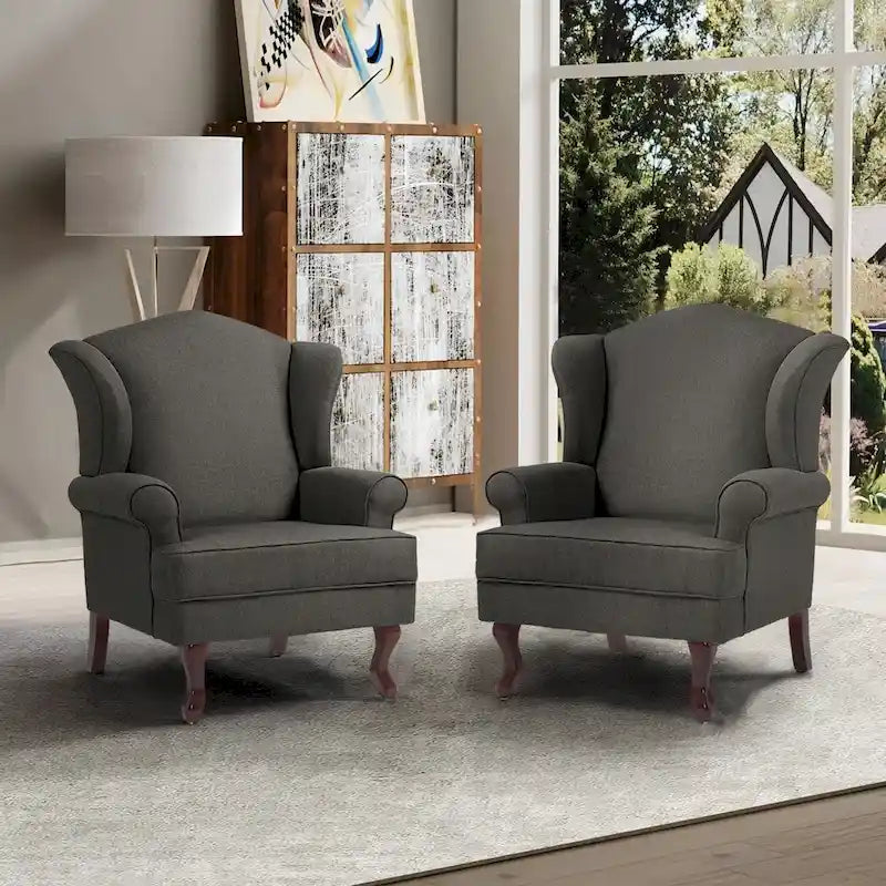 Lot de 2 fauteuils d'appoint à oreilles traditionnels rembourrés
