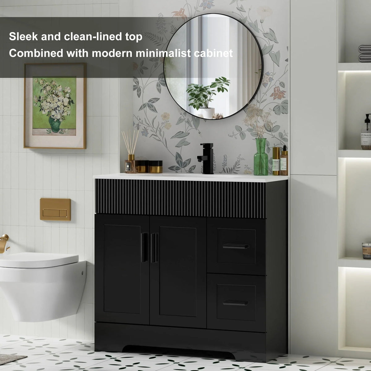 Wavy Line Ensemble meuble-lavabo de salle de bain 30/36/48 avec vasque & robinet