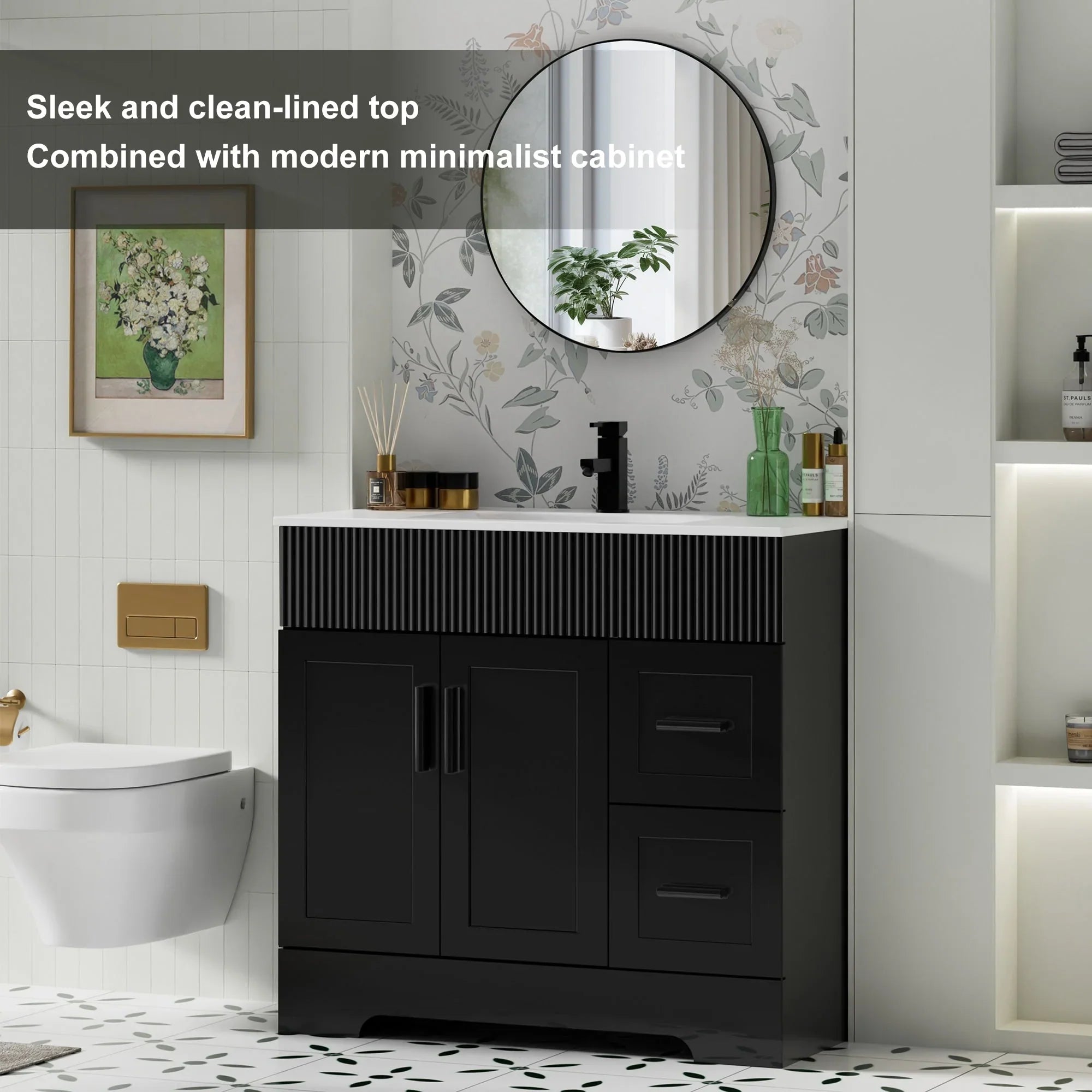 Wavy Line Ensemble meuble-lavabo de salle de bain 30/36/48 avec vasque & robinet