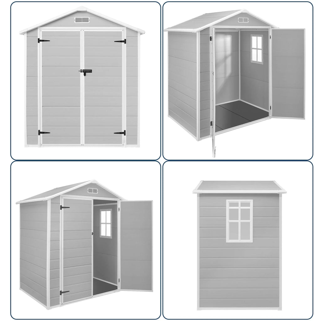 Abri de rangement extérieur en résine tout temps 6 pi x 4 pi/6 pi x 8 pi/8 pi x 6 pi/8 pi x 10 pi avec plancher, abri à outils Spire