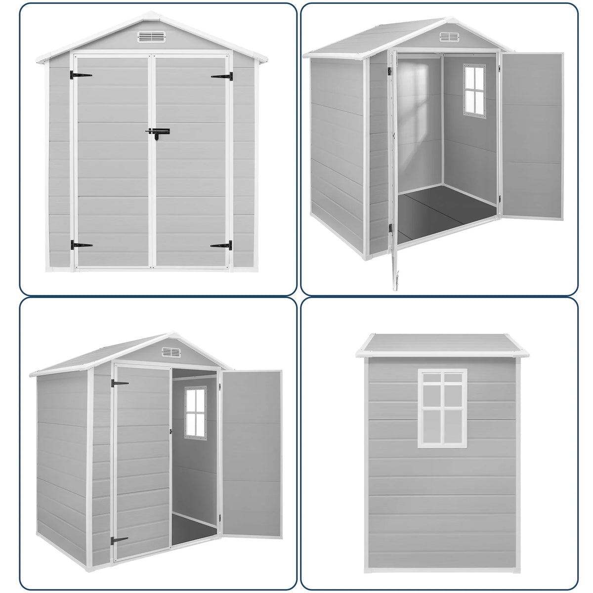 Abri de rangement extérieur en résine tout temps 6 pi x 4 pi/6 pi x 8 pi/8 pi x 6 pi/8 pi x 10 pi avec plancher, abri à outils Spire