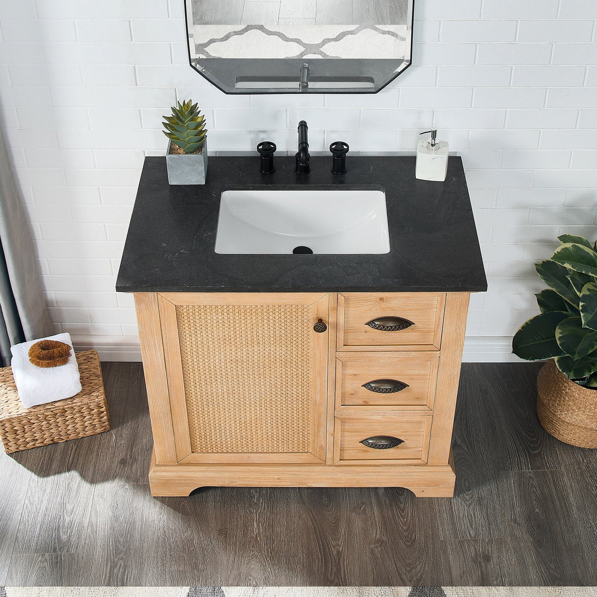 Hervas Meuble-lavabo avec dessus en marbre naturel sans miroir