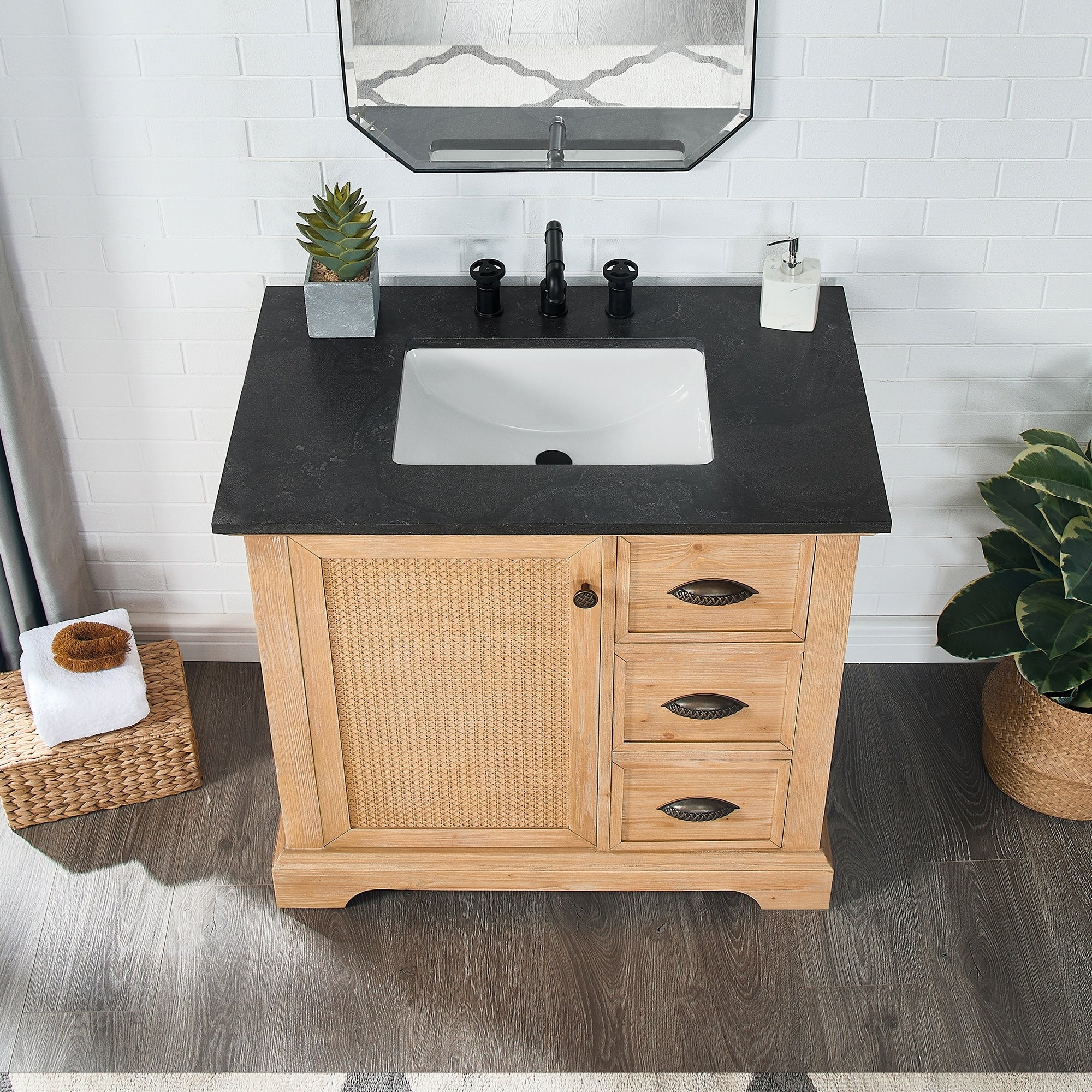 Hervas Meuble-lavabo avec dessus en marbre naturel sans miroir