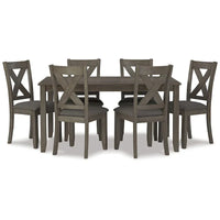 Ensemble de salle à manger 7 pièces, chaises à dossier ajouré, bois gris foncé, polyester