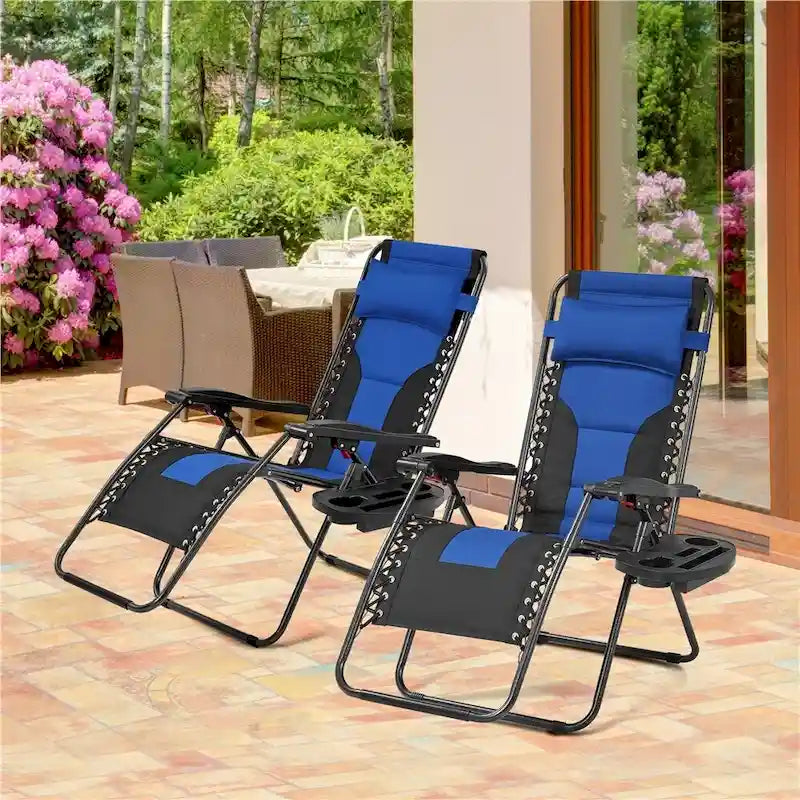Yaheetech Lot de 2 chaises zéro gravité d'extérieur rembourrées 26in, chaise longue de patio de camping avec accoudoirs et oreiller