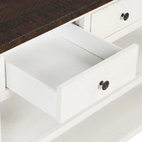 Console en bois avec 3 tiroirs de rangement et 2 étagères