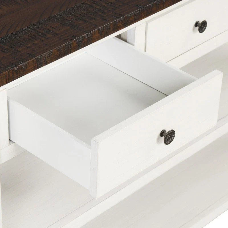Console en bois avec 3 tiroirs de rangement et 2 étagères