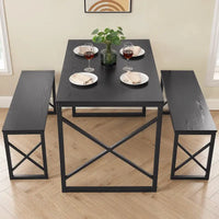 Table à manger 3 pièces VECELO avec banc, ensemble de table de salle à manger pour 4-6 personnes, table de cuisine avec 2 bancs, ensemble de table à manger