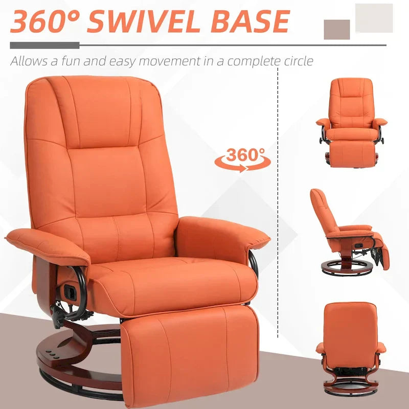 Fauteuil Inclinable HomCom en Similicuir Réglable Manuel à Base Pivotante avec Repose-Pieds Confortable et Relaxant