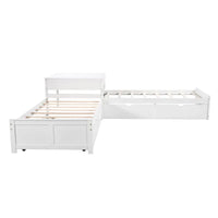 Lit plateforme en L moderne blanc de taille double avec lit gigogne et tiroirs pour chambre à coucher