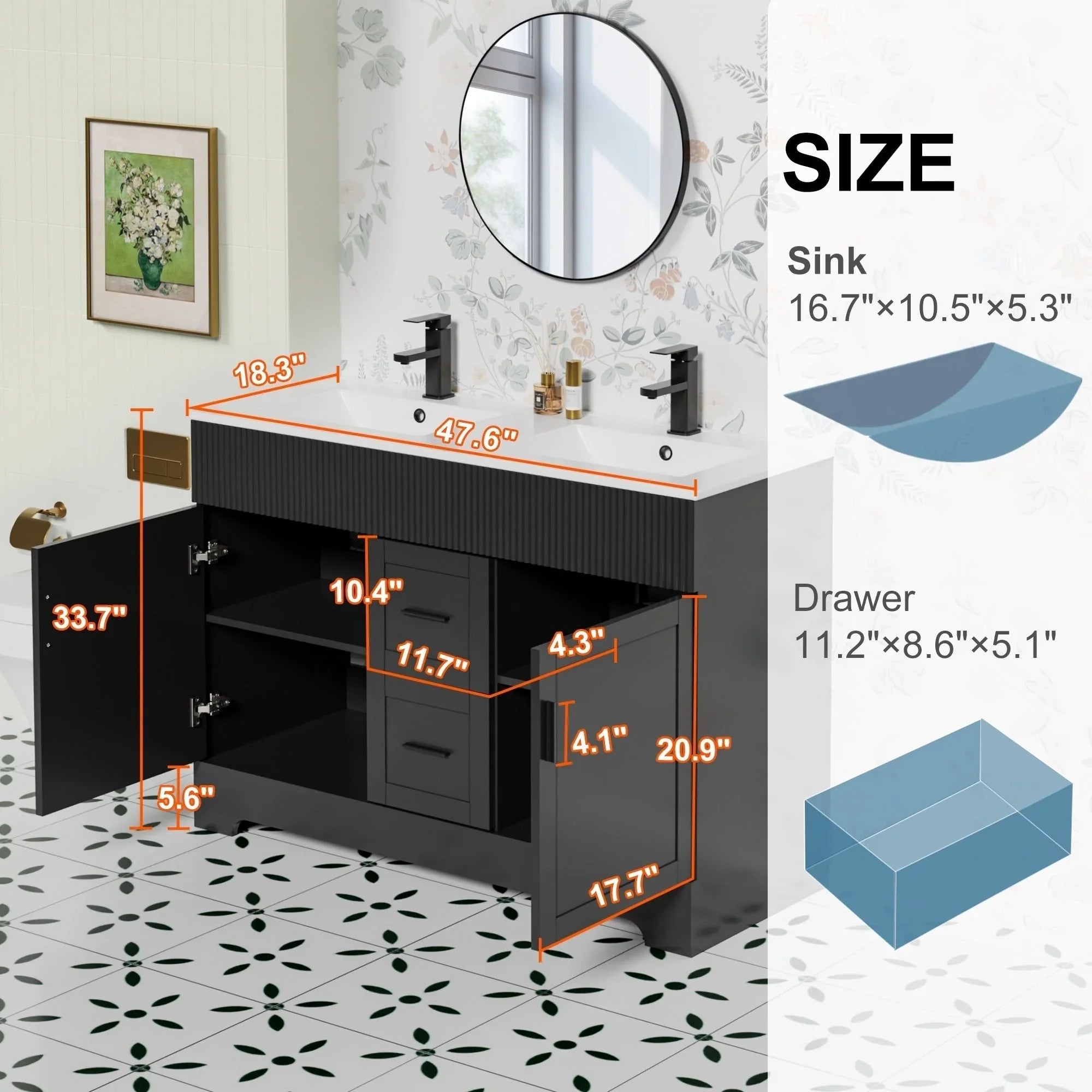 Wavy Line Ensemble meuble-lavabo de salle de bain 30/36/48 avec vasque & robinet
