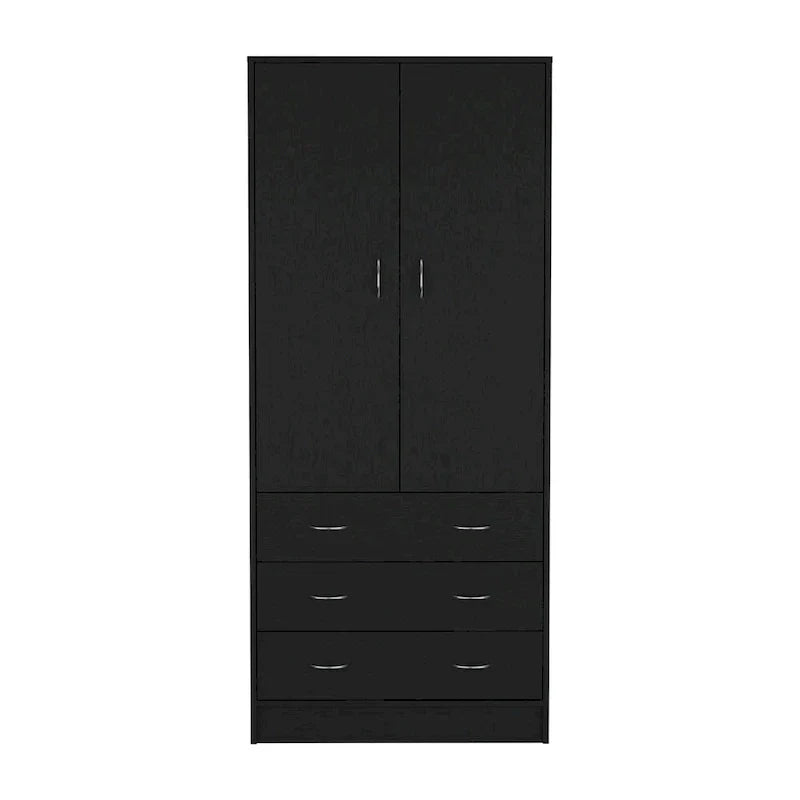 Armoire moderne à double porte 19 avec 3 tiroirs et 1 tringle de suspension pour chambre