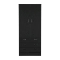 19 Armoire moderne à deux portes avec 3 tiroirs et 1 tringle de penderie pour chambre à coucher