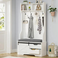 Hall Tree avec banc et rangement à chaussures, porte-manteau, porte de grange